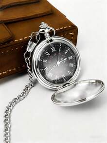 Steampunk Plain Pocket Watch, Black Quartz Necklace Pocket Watches Chain For Men And Women, Birthday, Wedding And Anniversary Gifts