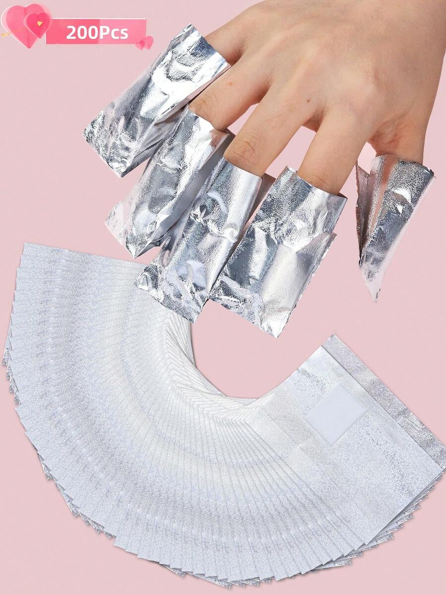 200 PCS Nail Remover Foil Wraps, Nail Foils Soak Off, Gel Nails Polish Remover, Nail's Polish Removers Nails Foil Wraps With Cotton Pads (Silver) - 銀色 - 查看 1