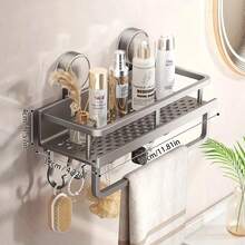 Easy To Install Suction Cup Shower Storage Rack - Durable Anti Rust Plastic Wall Mounted Floating Shelf, Strong Adhesive Design, Space Saving, Suitable For Shampoo, Soap And Toiletries, Easy Assembly, Bathroom Organizer, Durable Material, Stylish Shelf, Corrosion-Resistant Material - 30cm - có cốc hút - Xem 6