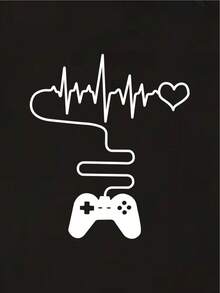 Heart-Print Game Controller Sweatshirt With Kangaroo Pocket And Drawstring - Black - View 7
