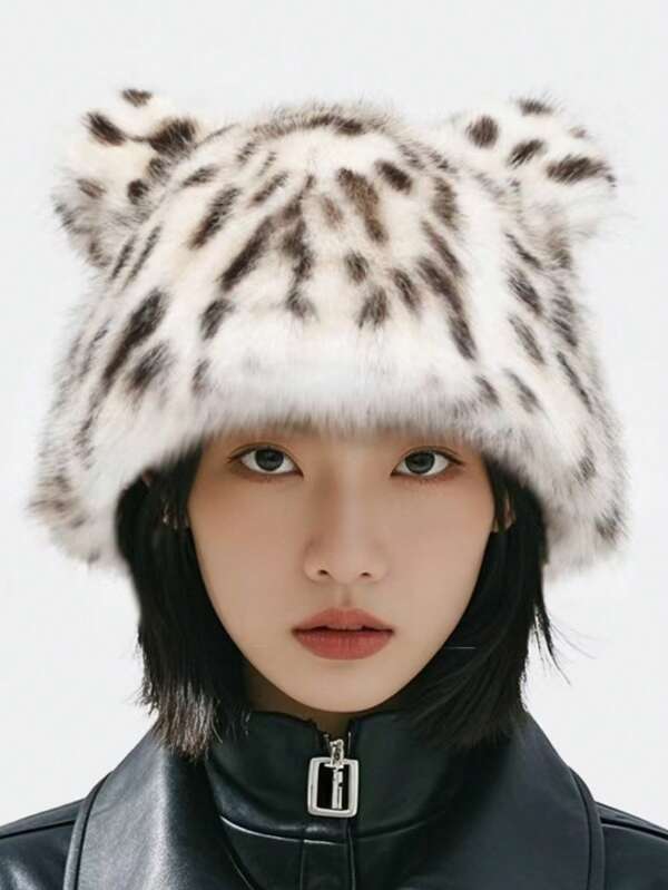 قبعة دب فاخرة جديدة مطبوعة بنمط النمر، قبعة فرو صناعي من الفرو الفاخر، دافئة وأنيقة للشتاء