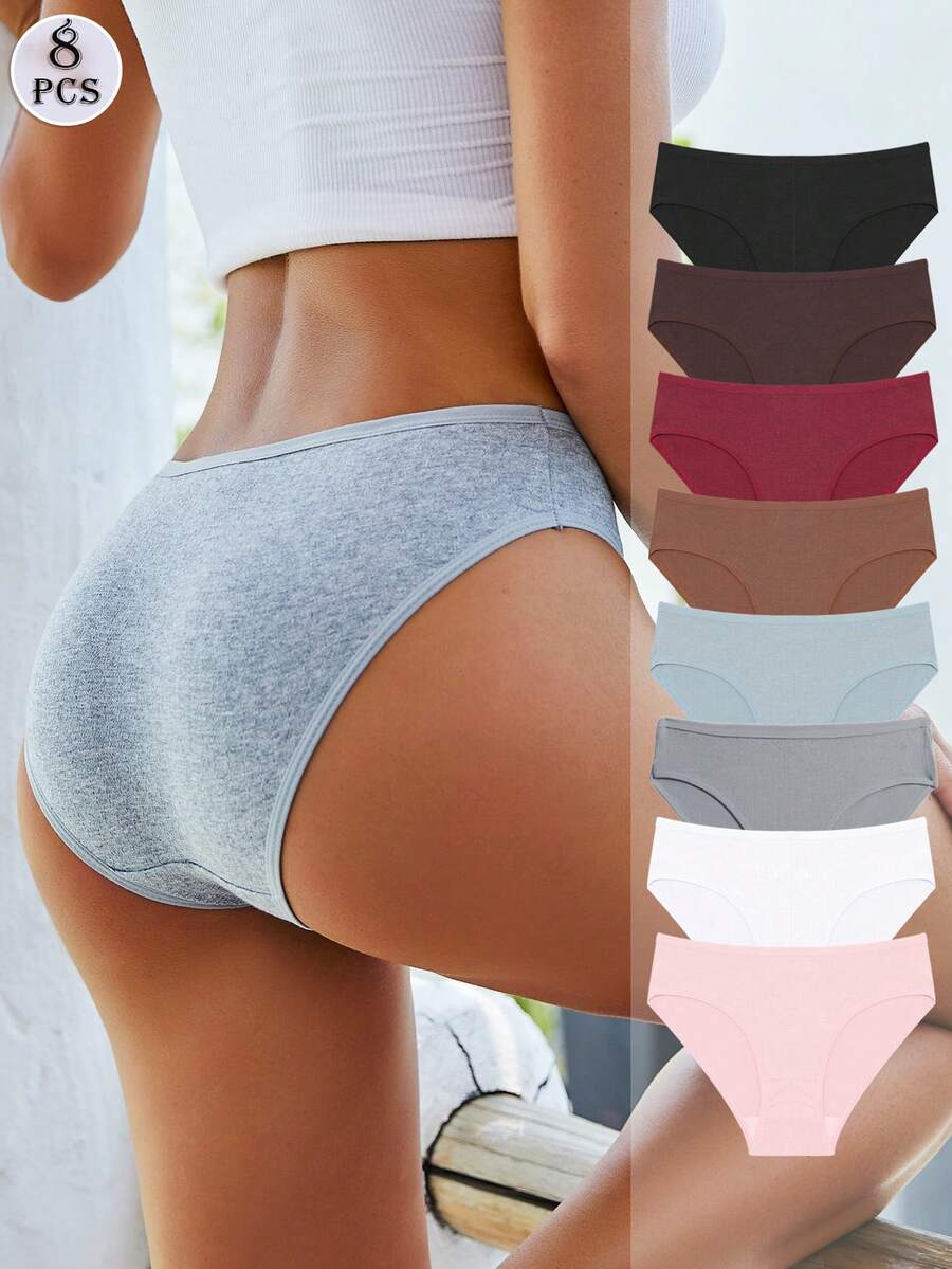 FINETOO Set de 8 bragas triangulares básicas de unicolor y estilo informal de mujer - Multicolor - Ver 1