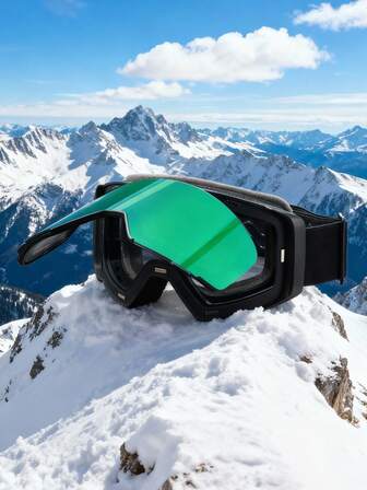 新款男女通用滑雪镜，磁吸式翻盖滑雪登山冬季户外运动眼镜，双层泡沫翻盖滑雪镜