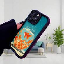 Cubierta de telefono con diseño de pecera de peces dorados azul claro para uso diario en casa y oficina Aplicable a teléfonos Apple y Galaxy. - Negro - Ver 3