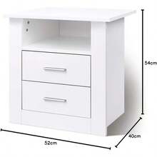 2-Drawer Bedside Table Nightstand With Open Shelf 52 X 40 X 54 Cm Wooden Storage Cabinet Organiser Side Chest End Table Home Furniture For Hallway Bedroom And Living Room Aurel White - White - View 2