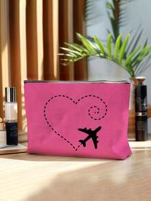 1pc Women's Large Capacity Zippered Travel Makeup Bag, Containing Airplane Element Printed Wash Bag Makeup Bag, Women's Portable Makeup Storage Bag, Cute Wash Bag Travel Organizer, Accessories, Shampoo, Full-Size Container, Toiletries, Suitable For Travel, Picnics, Parties, Students, Business Women's Essential Items, Halloween Gifts, Travel Must-Have For Business, Students, Holidays,Clutch,Women's Clutch,Gifts For Women,Christmas Gifts,Gift Ideas For Women