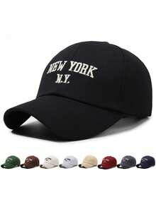 1pc Baseball Cap, High-Density Polyester Fiber Material, Available In Classic Beige And Navy Blue Solid Colors. Minimalist Luxury Style, 6-Panel Curved Brim, With 3D Embossed Texture, Sweat-Absorbing Headband, Metal Buckle Adjustable Head Circumference, Sun Protection And Windproof, Suitable For Commuting, Travel, Daily Wear, All Seasons - Multicolor - View 1