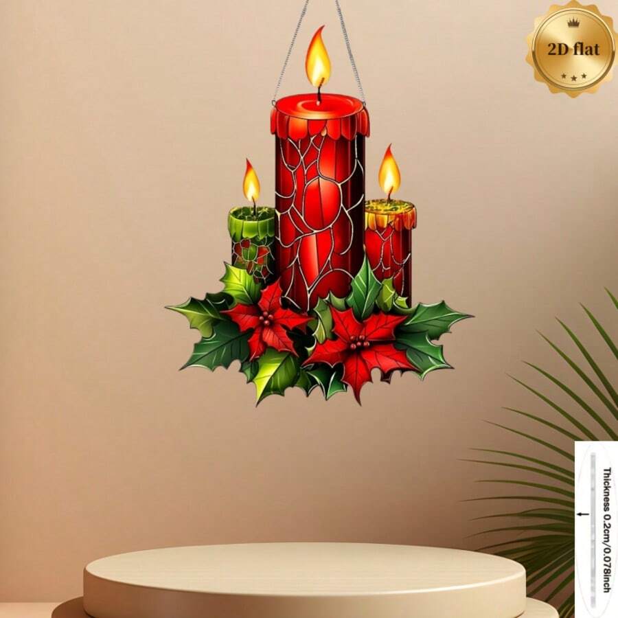 1pc 2D Flat Candle Acrylic Sun Catcher - Perfect For Home Decor, Wreath Centerpiece, Window, Porch & Wall Accent - A - View 1