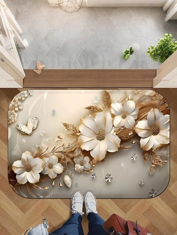 1pc Flannel Bathroom Mat, Bathtub Rug, Absorbent Floor Mat, Bedroom Rug, Living Room Carpet, Coffee Table Mat, Balcony Mat, Floating Mat, Doormat, Printed Mat, Absorbent Mat