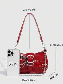 Geantă crossbody cu lanț argintiu Millennium, design versatil Y2K, cu stele și luni, la modă Y2K, perfectă pentru stilul stradal al fetelor și ținutele de petrecere, de asemenea, un cadou ideal de Ziua Îndrăgostiților. Geantă de mână pentru femei cu imprimeu de cer înstelat. - roșu - Vizualizare 3