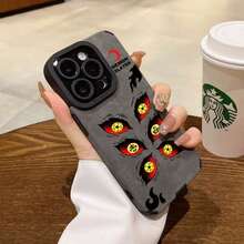 Étui en cuir suède et silicone de luxe avec motif d'œil de démon Kokushibo, compatible avec iPhone 17, 16, 15, 13, 12, 11, 14 Pro Max, XS, XR, 7, 8 Plus, X. Coque et étui compatibles avec 17 Pro, 17 Pro Max, 17. - Rouge foncé - Voir 4