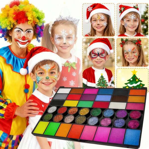 42 Water-Soluble Face Painting Pigments With Fluorescent (Under UV Light), Matte And Metallic Finishes, Rich Colors And High Saturation, Suitable For World Cup, Halloween, Carnival, Christmas Costumes, Exhibitions, Performances, Parties. Water-Soluble, Easy To Clean, Odorless.,For School Supplies,Back To School