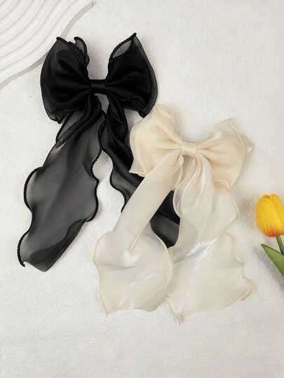 2/1个发夹蝴蝶结发卡，欧根纱蝴蝶结发夹，甜美发夹，纯色蝴蝶结发饰，女士女孩发饰，发爪，发夹，发卡