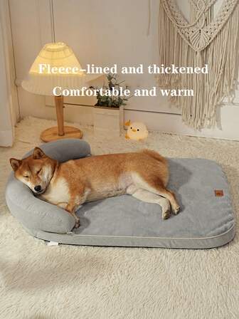 1 pieza Cama para mascotas con diseño de piel de conejo de doble tamaño, con forro térmico acolchado, 1 pieza de almohada y base desmontable con diseño de botón, fácil de limpiar, con protección para el cuello, cuidado de la columna cervical y espacio extra grande extensible, estilo acogedor y cálido para perros y gatos de hasta 10 kg y 30 kg, ideal para noches frías y sueño cómodo