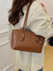 Women's Minimalist Tote Bag, Convertible Shoulder Bag, Versatile Commuter Handbag - Brown - View 4