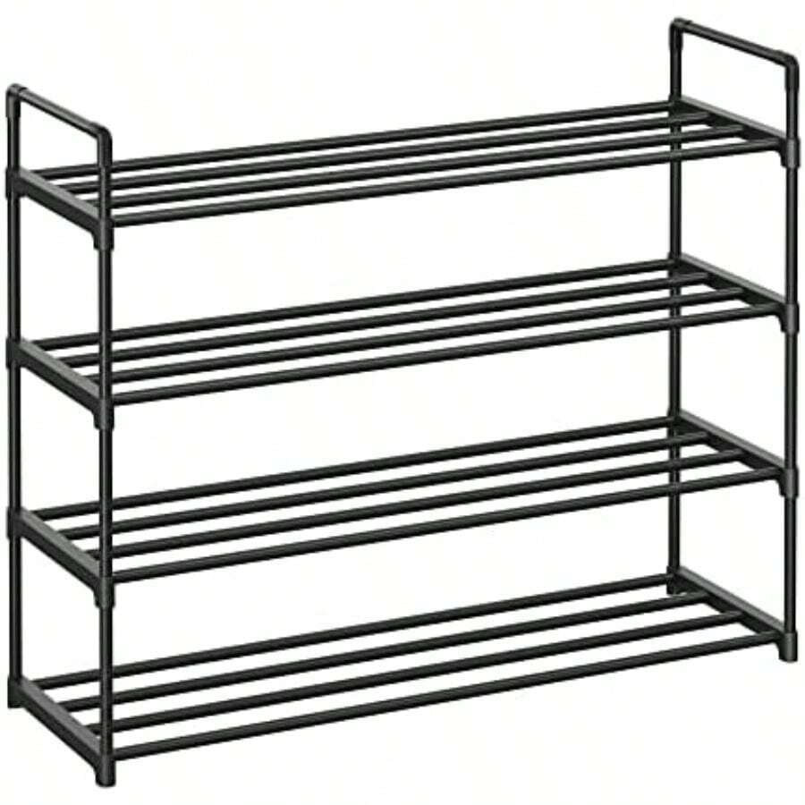 SONGMICS Zapatero de 3 Niveles, Estantería de Metal, Estantería de Zapatos, para 15 a 18 Pares, 30 x 116 x 55 cm, Estante Apilable, MLSA033B01(4 Tiers (92W cm) Negro) - Multicolor - Ver 1