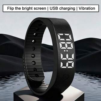 1 pieza Brazalete inteligente deportivo multifuncional unisex, compatible con 2 alarmas y señal acústica cada hora, pantalla luminosa, cronógrafo de 12 horas, hora/fecha/día de la semana, podómetro, contador de calorías, larga duración de la batería, carga USB, registra altura y peso, adecuado para deportes diarios y regalos de vacaciones