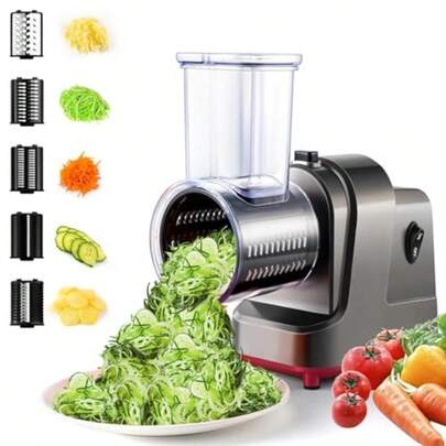 Electric Cheese Grater 250W Electric Vegetable Slicer Shredder Salad Maker With 5 Different Shapes Of Blades Electric Salad Machine For Fruits Vegetables Cheeses
