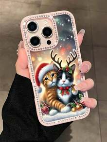 Funda navideña para phone 17 Pro Max con temática de escena nocturna nevada y dos adorables gatos. Compatible con phone 17, 16, 15, 14, 13, 12, 11, Pro, Pro Plus y 17 Air. ¡Un regalo perfecto! - Multicolor - Ver 4