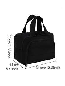 Fashionable Minimalist Makeup Bag, Women's Portable Large Capacity Compartment Dual-Zipper Toiletry Bag For Travel - Multicolor - View 2