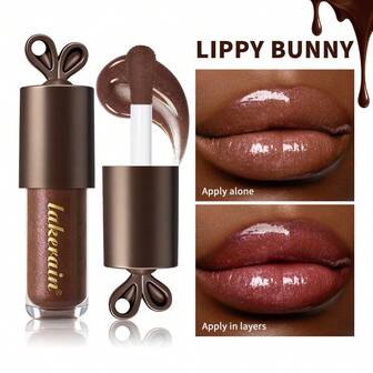 lakerain Brillo de labios de conejo brasileño, color chocolate, hidratante, brillante, chispeante, tinte de labios voluminizador, brillo de labios con acabado espejo, maquillaje