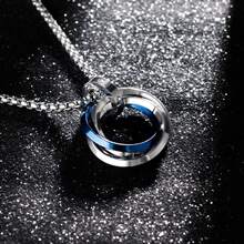 1 件男女情侣不锈钢双色圆形吊坠项链，简约设计