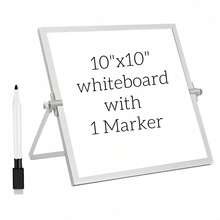 16英寸 x 12英寸双面磁性白板，配有10支马克笔、4个磁铁、1个板擦和支架，适合儿童绘画、备忘录、待办事项清单和学校墙面装饰 - 白色 - 查看 10