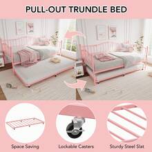 PtioHavn Sofá cama de metal con somier extraíble(twin size), láminas de acero para sostener el sofá cama, cama extraíble para ahorrar espacio, no necesita colchón de muelles, adecuado para pisos, salones, espacios pequeños (rosa) - Rosa - Ver 5