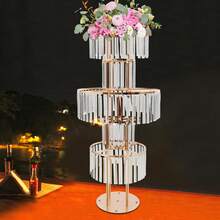 Modern 5-Tier Wedding Flower Stand, 5-Tier Acrylic Crystal Flower Stand, Wedding Vases Centerpieces, Crystal Vases, Elegant Flower Display Holder For Weddings, For Parties, Events Decoration(Round Pedestal, Silver/Gold) - 金色 - 查看 5