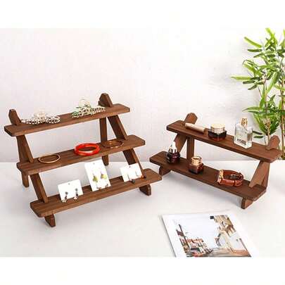 Jewelry Display Stand, 3-Layer Wooden Earring Display Stand, Used For Rings, Watches, Cosmetics Display Stand, Mova...