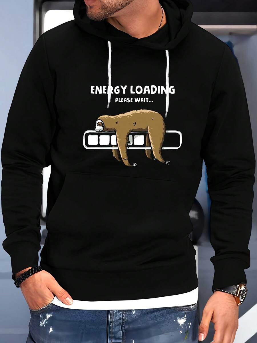 Men's Animal Print Plus Size Hooded Sweatshirt, PLUS SIZE 5ILN - Black - View 1