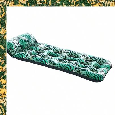 Teal Fern Print Inflatable Pool Lounger For Outdoor Relaxation