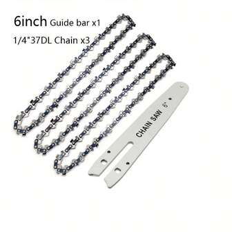 6-Inch Guide Bar + 37-Link Saw Chain (4-Piece Set) Garden Tool Parts Accessories 6'' Guide Bar And 1/4" 37DL Chain For Lithium Electric Saw