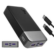 JUOVI J2651 移动电源，35W 20000mAh USB-C 双输入输出，支持 QC3.0+PD3.0 35W 高速充电，适用于蓝牙耳机、手机、平板电脑（蓝色）。适合冬季假期户外旅行/露营及应急备用电源，是馈赠亲友、生日礼物、户外露营礼物的理想之选。便携式充电器，电量显示清晰可见。 - 黑色 - 查看 2