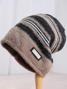 1顶女士保暖带内衬复古针织字母休闲帽，秋冬季 - 彩色 - 查看 15