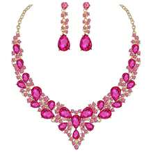 Clear Crystal Rib Statement Necklace Earrings Set Spark Rhinestone Women Jewelry Set Chunky Bridal Teal Crystal Drop Accessories For Ladies And Bridesmaids{Inchcolor_nameinch:InchRoseinch} - 玫瑰 - 查看 1