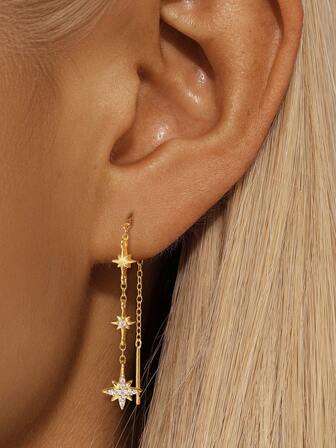 EleRunis 1PC 925 Sterling Silver 8 Pointed Star Ear Thread Cartilage Helix Fine Jewelry For Daily Wear Wedding Party Engagement Anniversary Valentine's Day