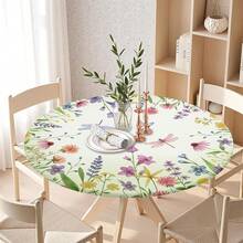 Water-Resistant Round Tablecloth With Elastic Edge For 40-44" Tables - Fresh-floral Green - View 8