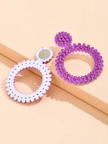 Rhinestone Round Stud Earrings - Hot Pink - View 5