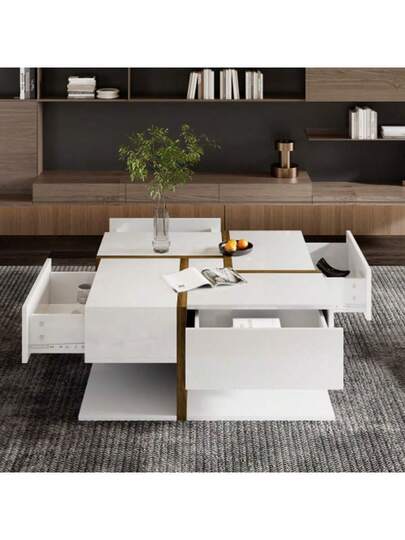 High Gloss Coffee Tafel Drawers, Unique Scheme Linear Storage Space Underneath. 78*78*34.8cm view 4