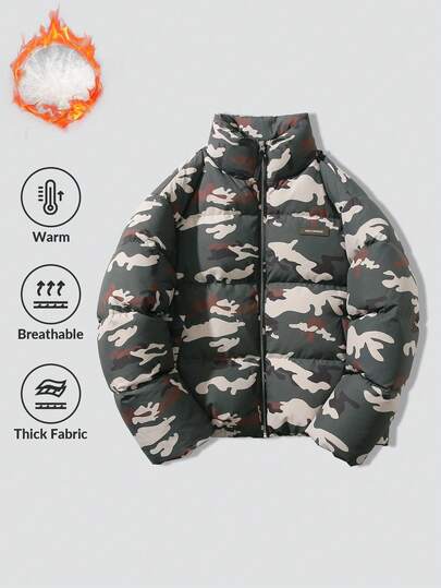 GOLFCROSS Męski płaszcz puchowy 90%, puchowy płaszcz w kamuflażu ze stójką, luźny i ciepły płaszcz zimowy