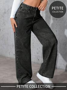 女士口袋宽松阔腿休闲百搭牛仔裤 春季黑色 - 黑色 - 查看 3