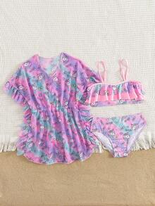 2025新款可爱三件套沙滩泳衣，适合年轻女孩 - 彩色 - 查看 3