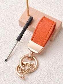 1 pieza Llavero de muñeca de estilo francés de cuero con 2 anillos para llaves y anillo en D anti-pérdida, correa portallaves unisex corta, llavero de coche de moda multicolor, accesorio de bolso de estilo empresarial para uso diario de hombres, accesorio de coche casual, estilo gótico lindo Y2K para la escuela