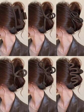 6pcs Women's Hair Clips, Autumn/Winter, Coffee Color, Multi-Style, Elegant Elegant, Versatile, High-End Hair Claw, Extra Large Hair Claw, Sweet And Graceful, Suitable For Daily Use Elegant Claw Clips Winter Hair Accessories