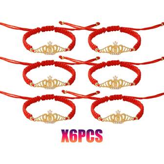 6pcs Virgin Maria Handmade Braid Prayer Bracelet Set, Hollow Crown Design, Unique Gift Idea, Adjustable Lucky Jewelry