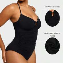 Women's Tummy Control One Piece Swimsuit – Ruched Push Up Swimwear With Cross Back Adjustable Straps, Slimming Vintage Monokini For Beach, Pool, Vacation - Màu xanh lam - Xem 3
