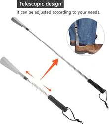 Calzador de Zapatos con Largo Cuerno, Acero Inoxidable Calzador De Zapatos Largo ayuda Calzador telescópico de primavera Cuerno Levantador para personas mayores Mujer embarazada - 1 - Ver 5