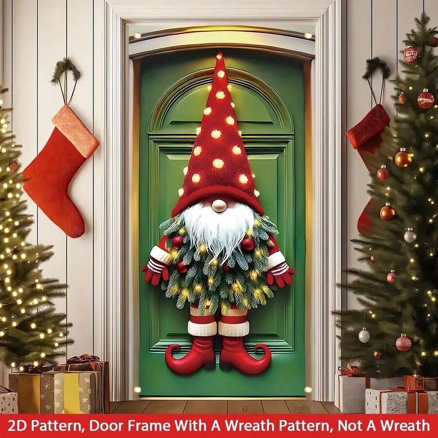 2D Christmas Gnome Door Banner, 35.43x70.87 Inches, Xmas Holiday Decoration, Suitable For Indoor/Outdoor, Garden, Patio, No Electricity Required, Easy To Install And Clean, Christmas Decorative Door Cover Christmas Decorations Home Christmas Gifts Christmas Decor