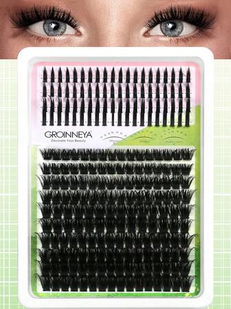 200-280 簇 DIY 单簇假睫毛 蓬松睫毛簇 带睫毛尖 睫毛册 8-16mm 分段式假睫毛 浓密丰盈 仙女尖刺睫毛 漫画风格假睫毛 浓密睫毛簇 可重复使用 适合任何场合